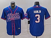 Men's Buffalo Bills #3 Damar Hamlin Blue With Patch Cool Base Stitched Baseball Jersey,baseball caps,new era cap wholesale,wholesale hats